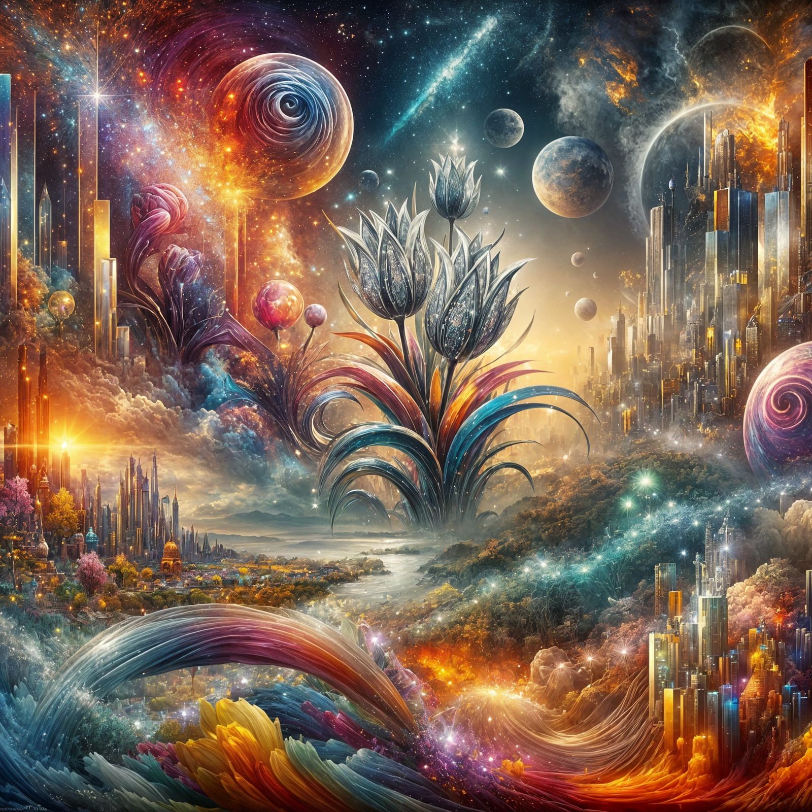 Glass Tulips in Street Art Style Concept Painting