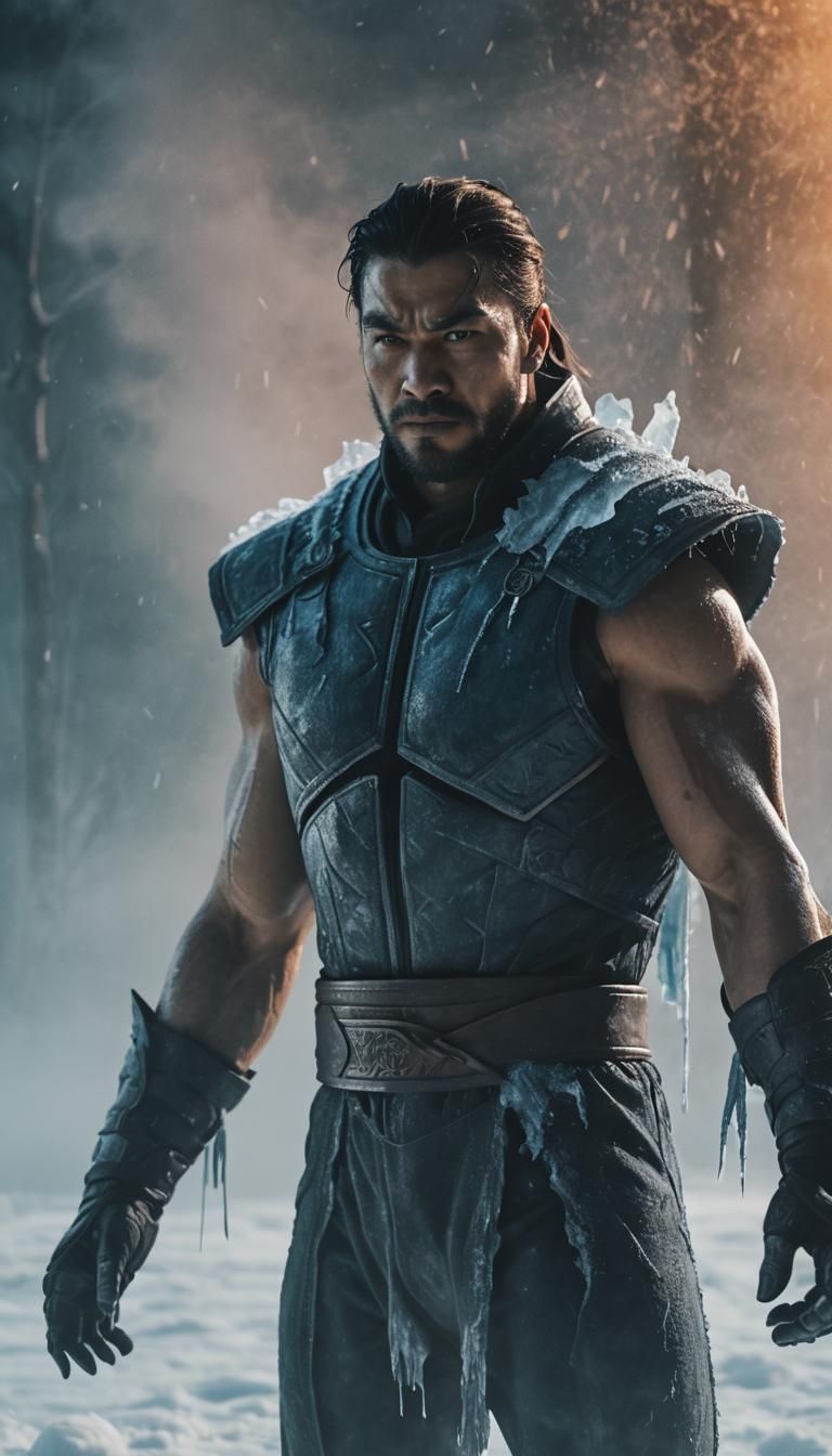 Sub-Zero Surrounded by Ice in Cinematic Film Still