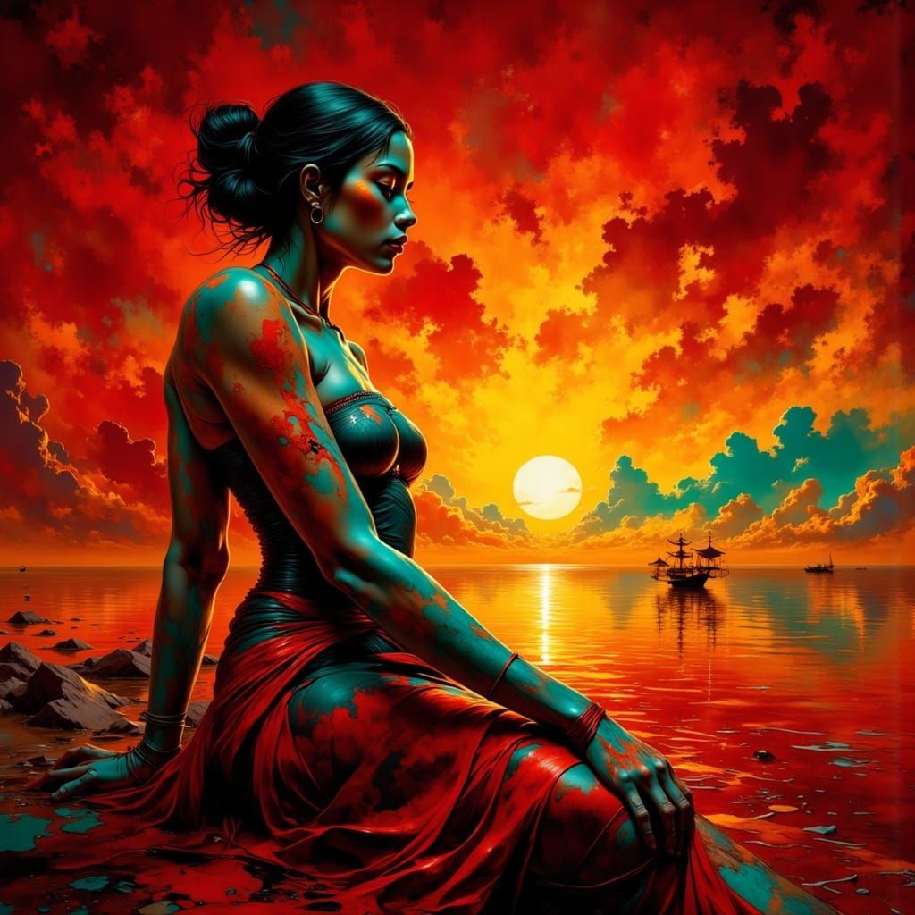 Vibrant Sunset Masterpiece with Emotional Depth