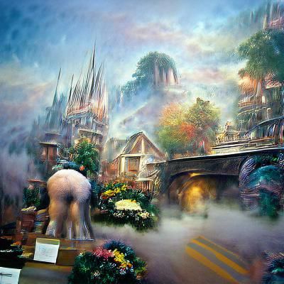 Ethereal Fantasy Village in Thomas Kinkade Style