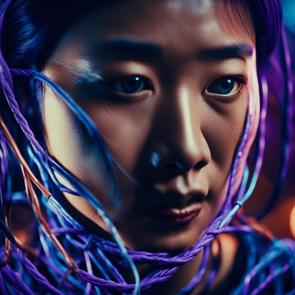 Asian Woman Connected to Digital Interface, Cinematic