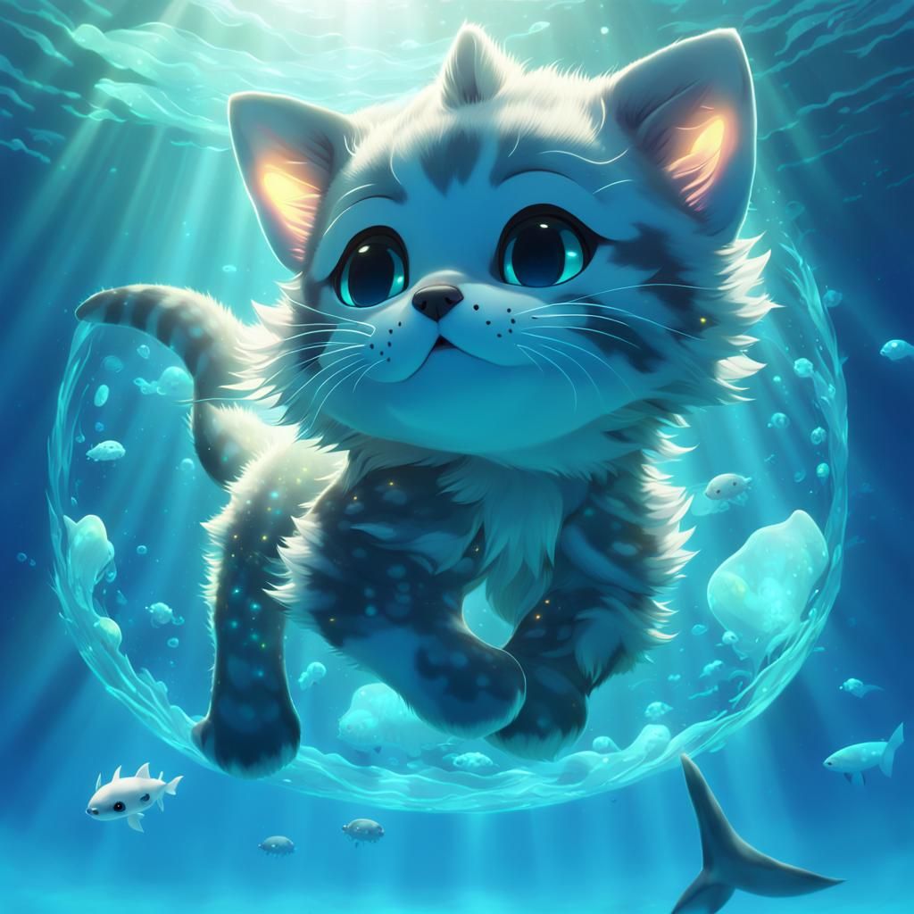 Kitten-Shark Cub in Vibrant Underwater Scene