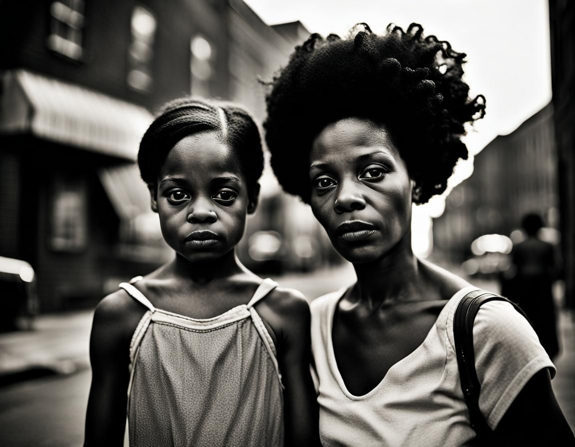 1950s Portrait of Mother and Daughter Walking Downtown