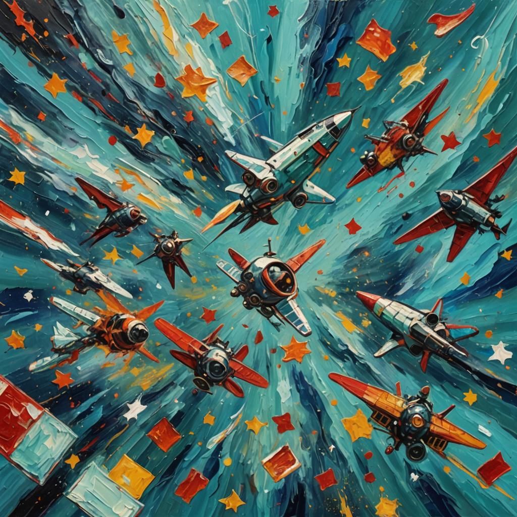 Spacecraft Interior with Humans in Neo-Impressionism Style