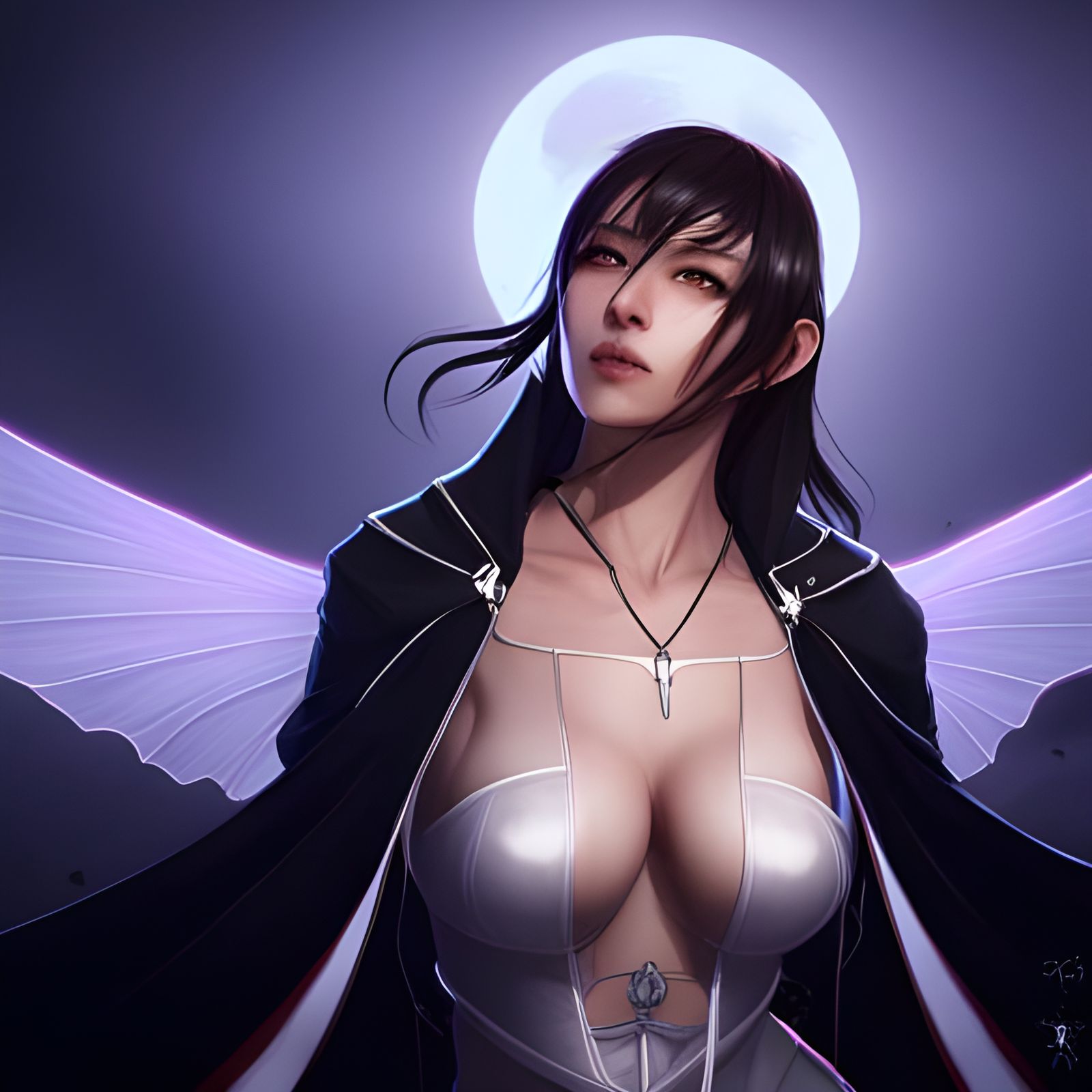 Lightning-Clad Woman with Moon and Butterfly Portrait