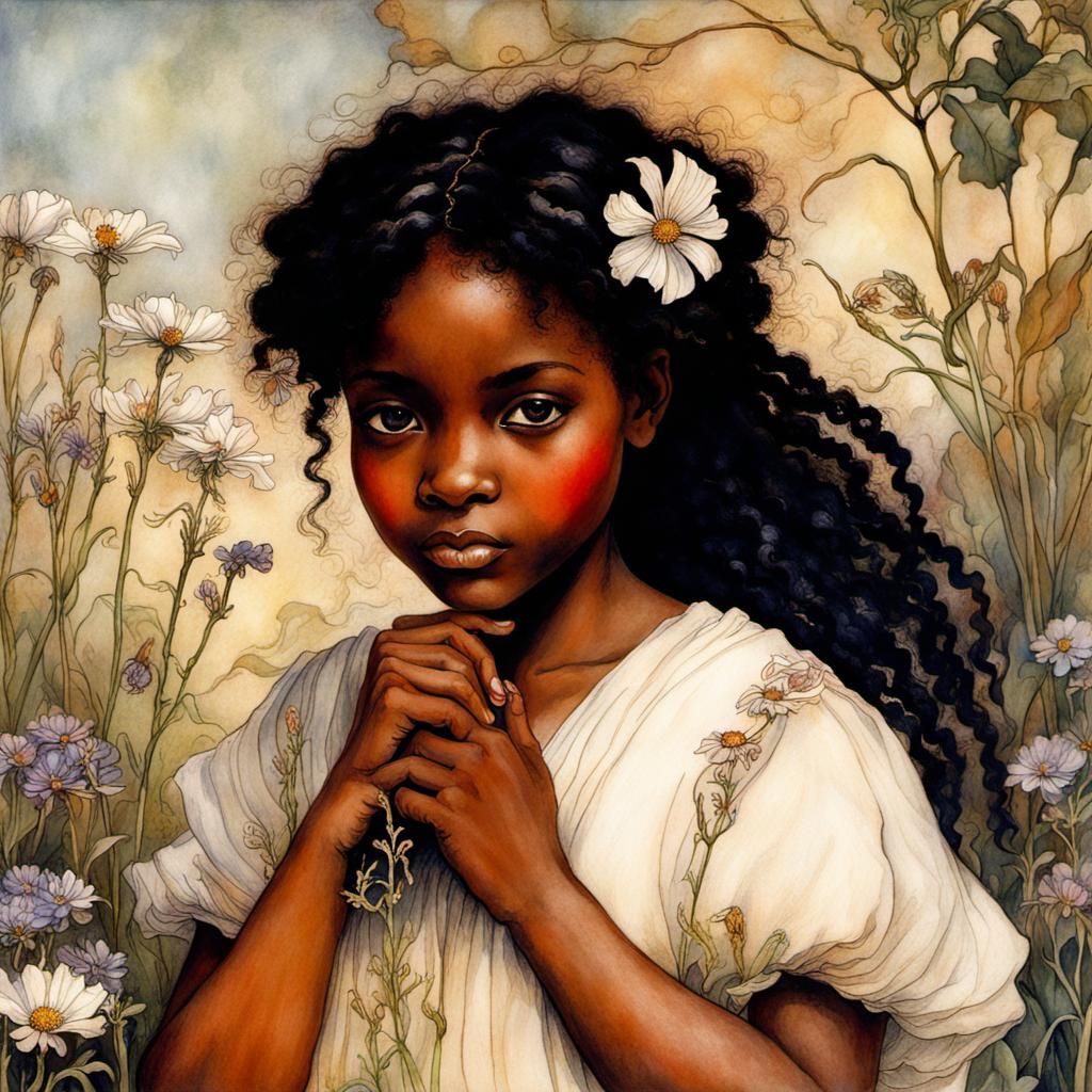 Girl in Wildflower Garden: Rackham and Martin Style