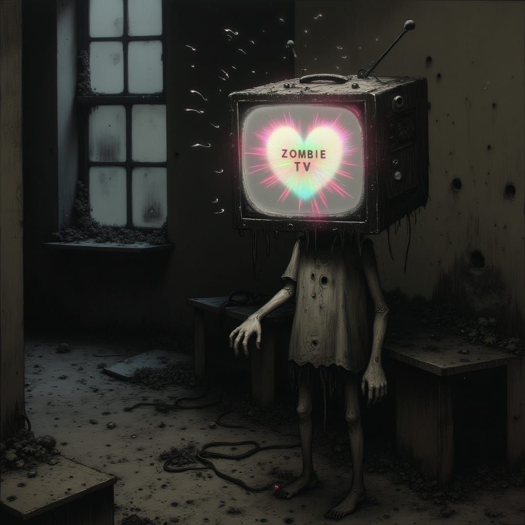 Undead Figure with Glowing Television Head