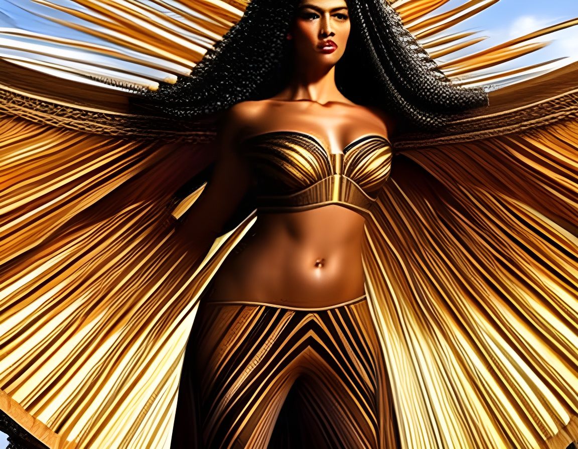 Elegant Woman Wearing Wooden Wardrobe, Botanical Art