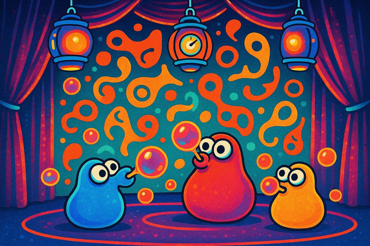 Surreal Candy Circus in Neon-Lit Arena