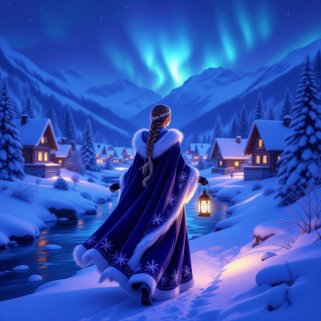 A lady on the way home during winter season...