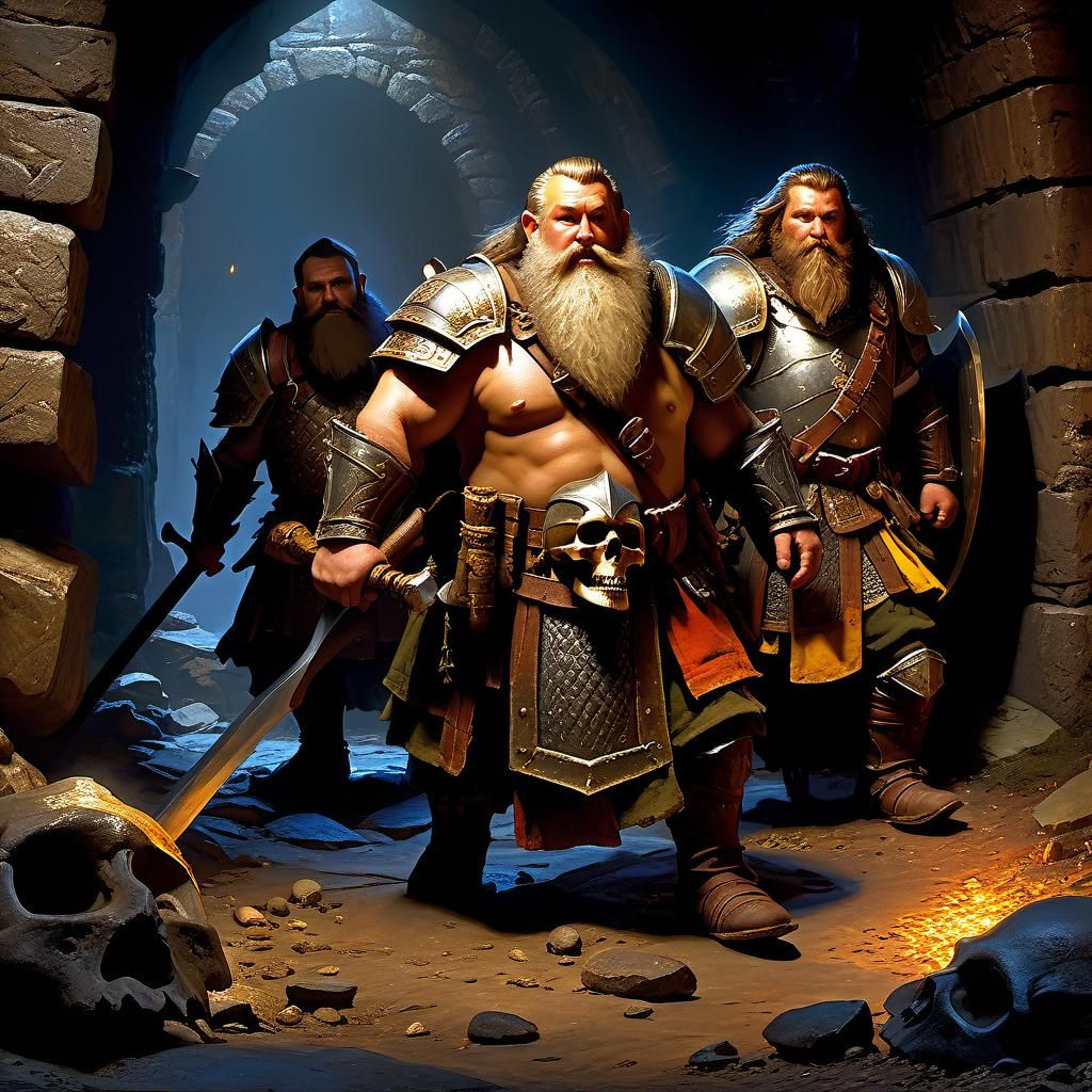 Dwarf Warriors Explore Ancient Dungeon Ruins