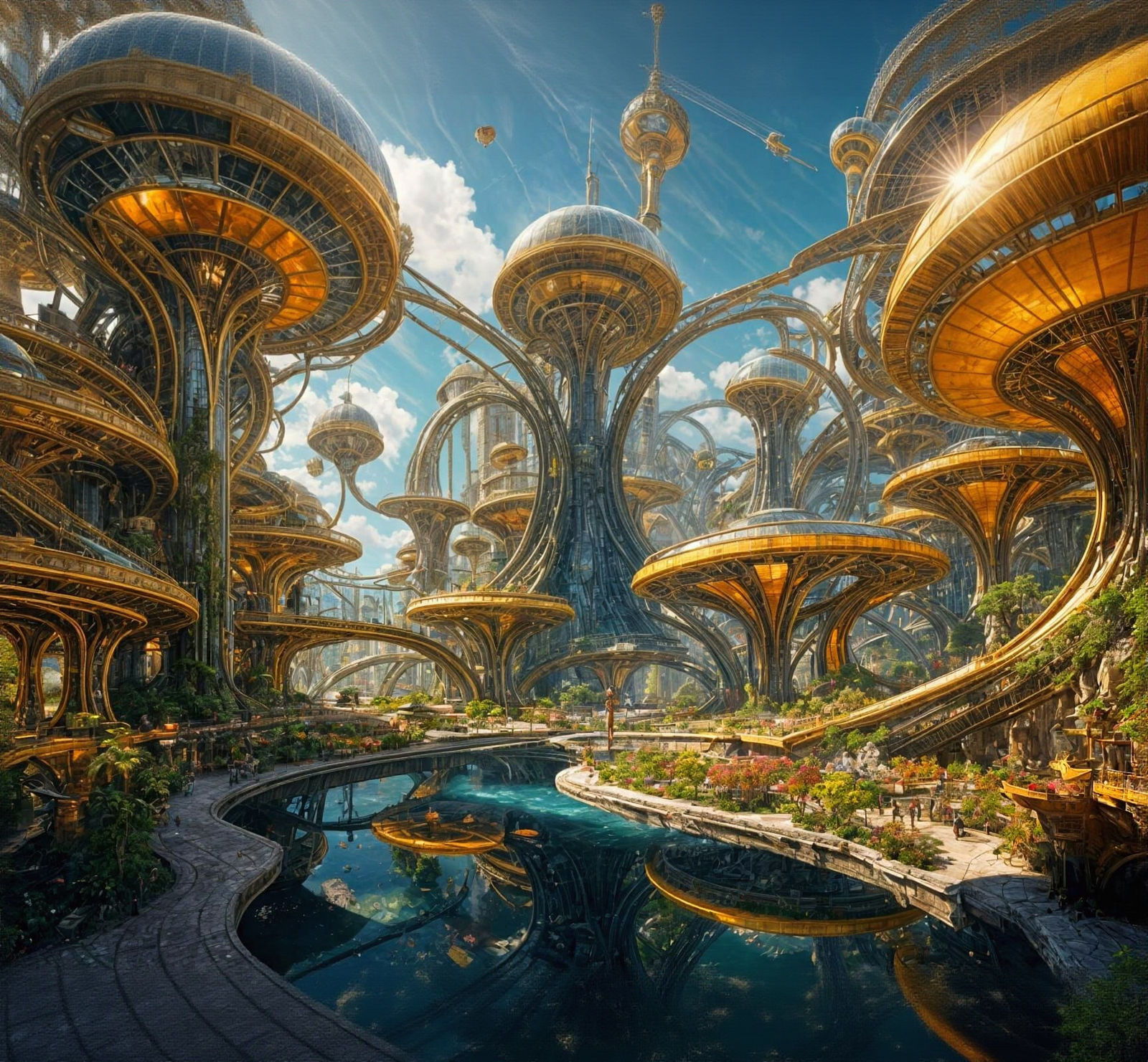 Solar Punk Utopia in Vibrant, Hyper-Realistic Style