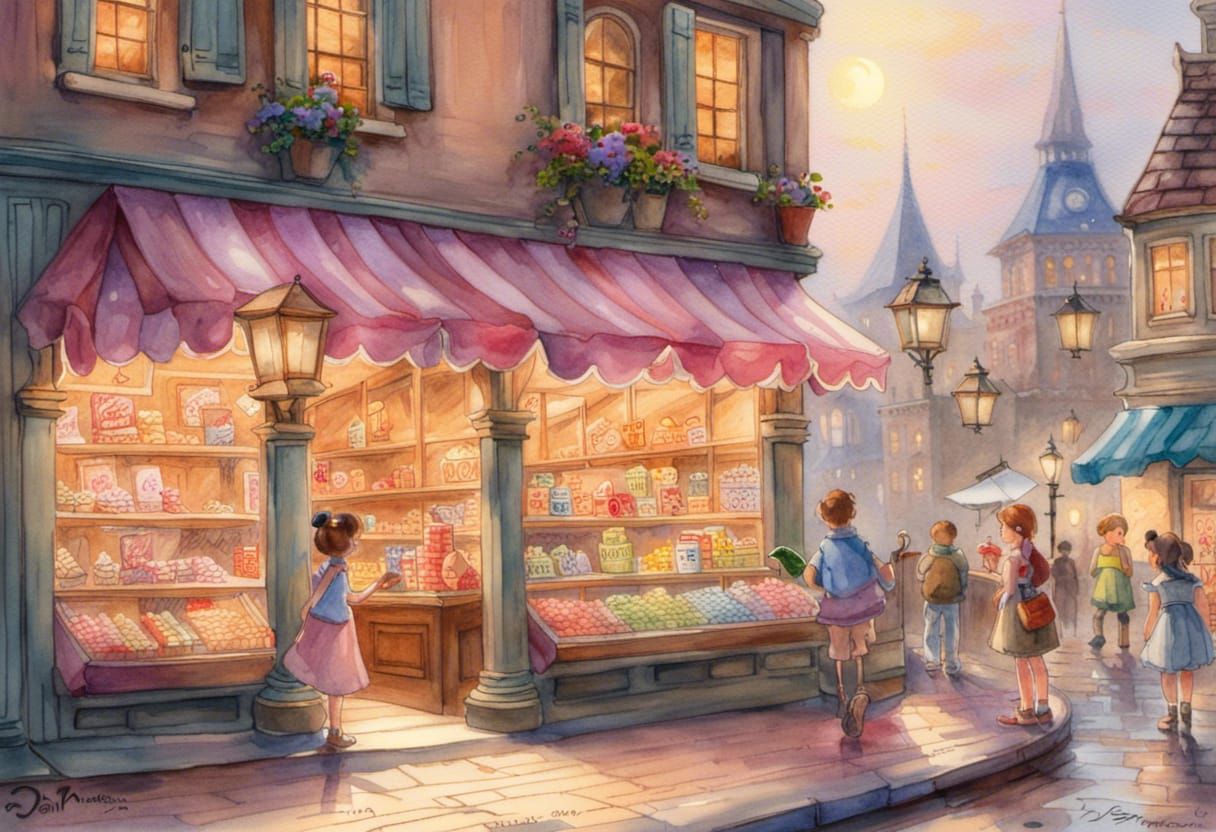 Enchanting Candy Shop in Watercolor Style