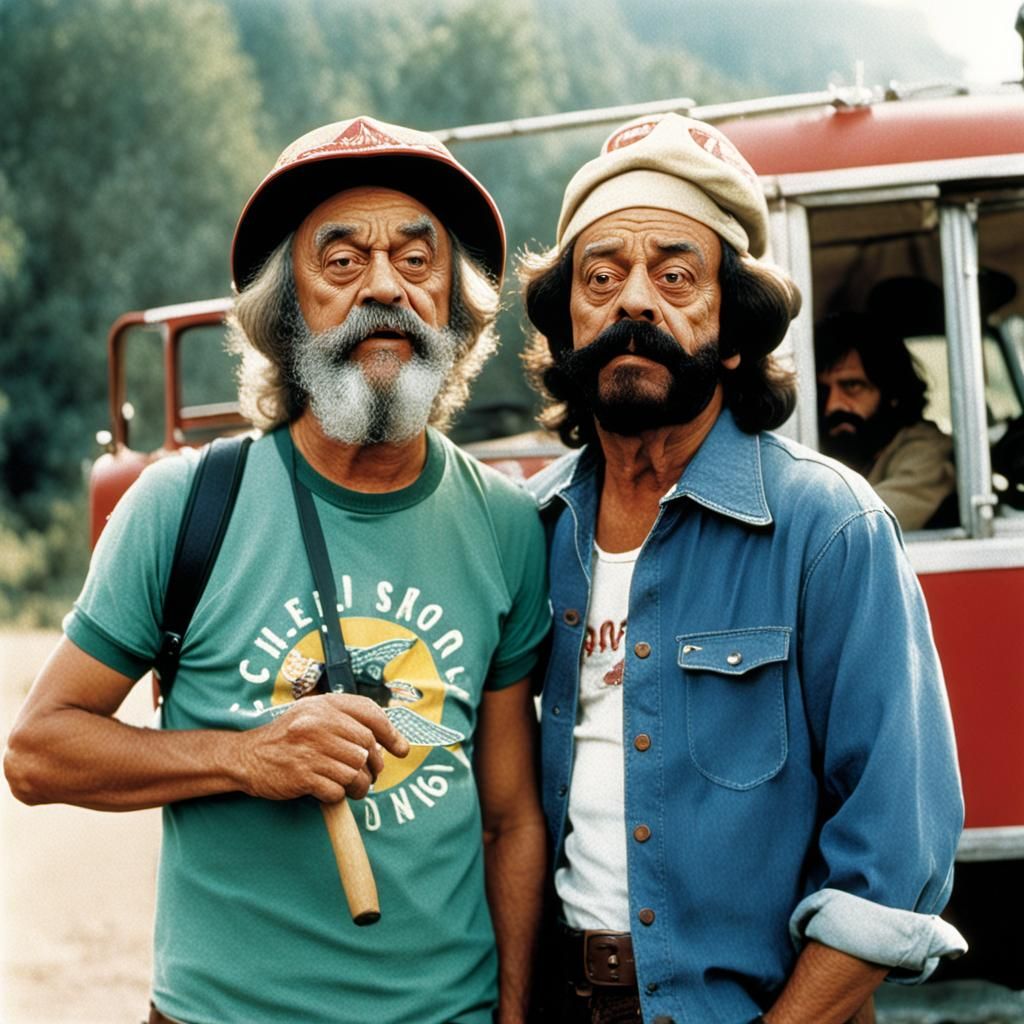 Cheech and Chong, Up in Smoke in a Flickering 1970s Aestheti...