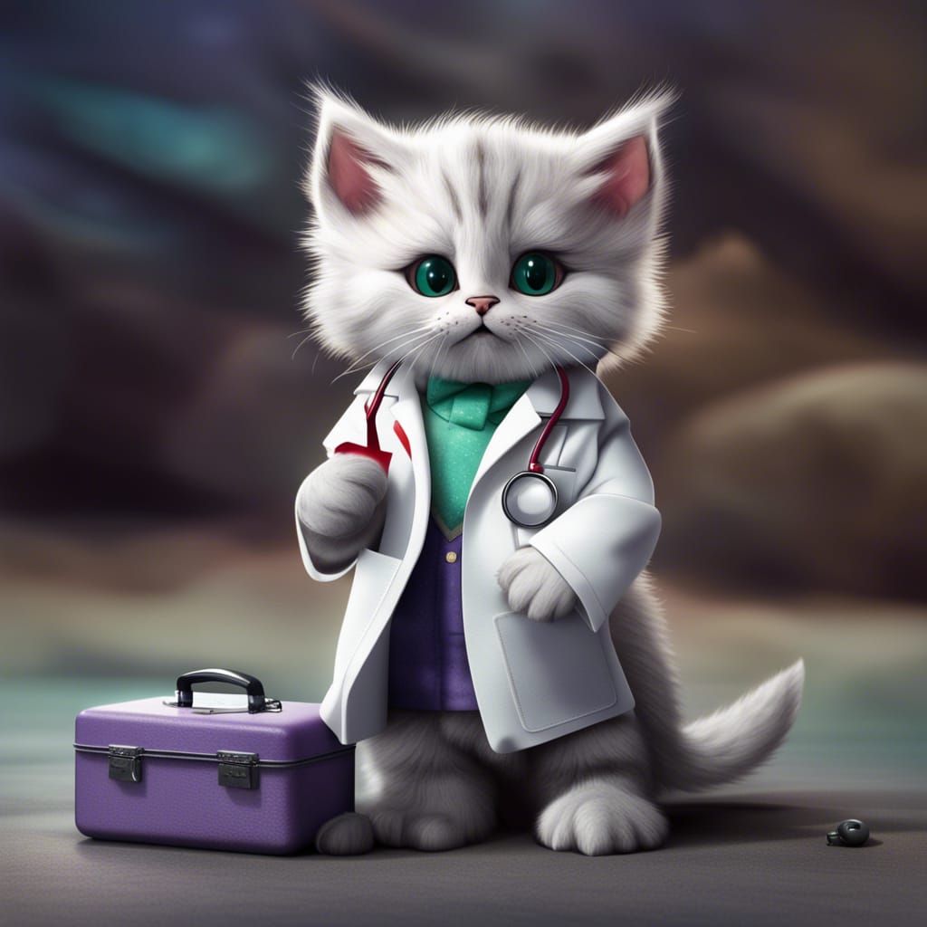 Adorable Kitten Doctor with First Aid Kit