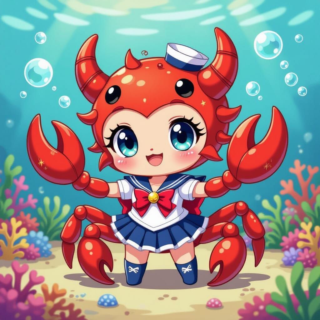 Colorful Chibi Demon Crab in Pop Art Style