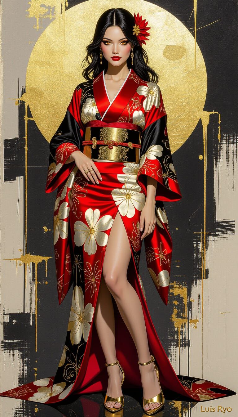 Kimono Woman in Impasto Style