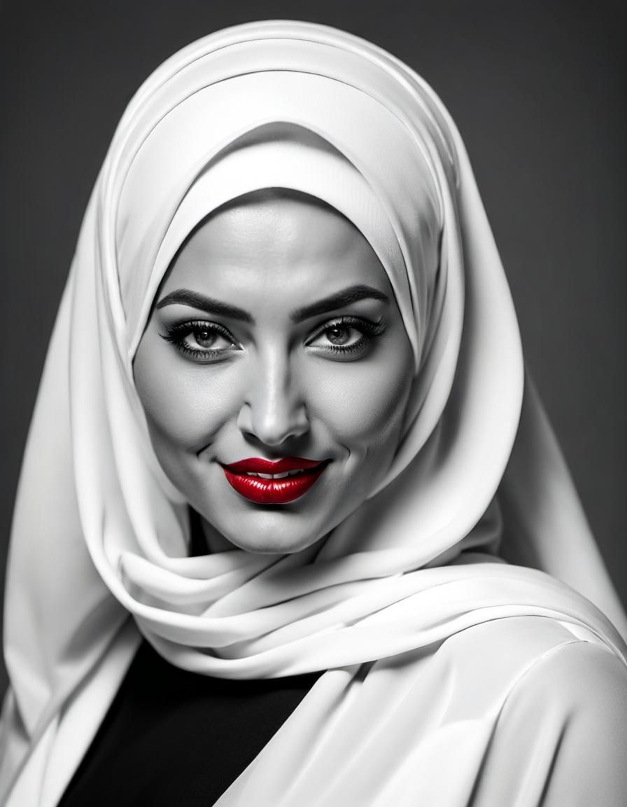 Detailed Black and White Portrait of Middle Eastern Woman