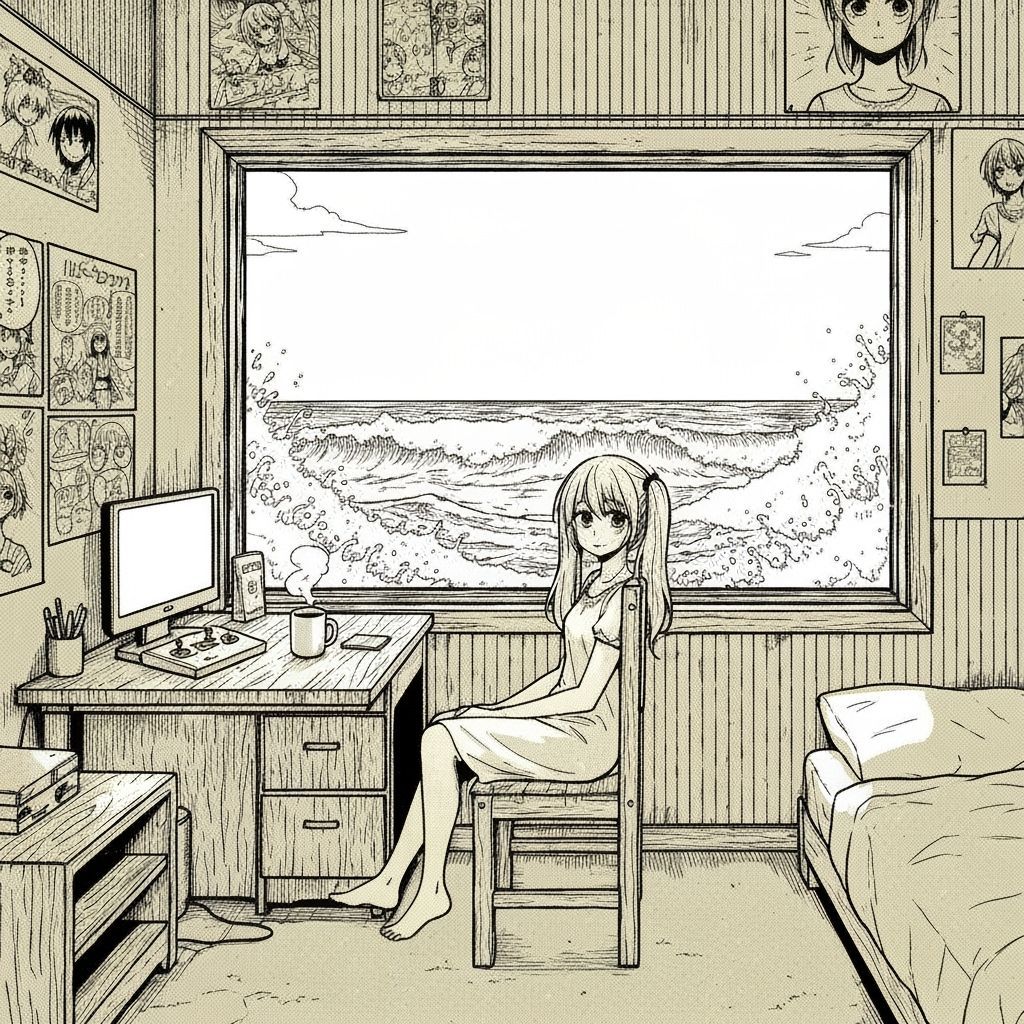 Manga-Style Cozy Room with Ocean View