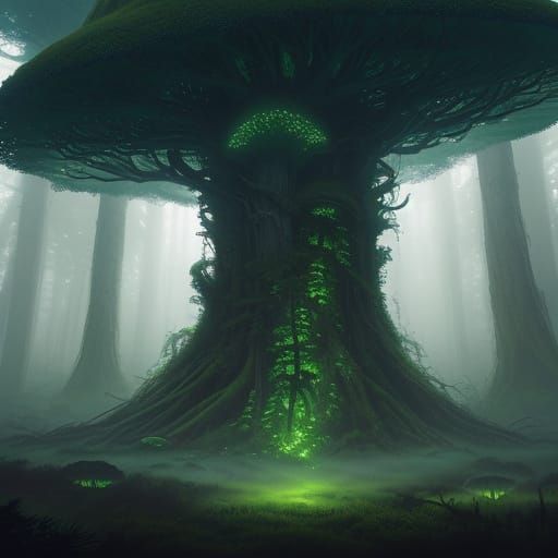 Mystical Fungus God in Ancient Forest