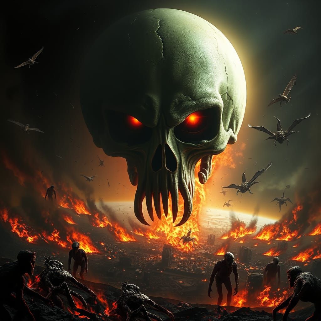 Skull Planet Nibiru Apocalypse with Cthulhu and Azathoth