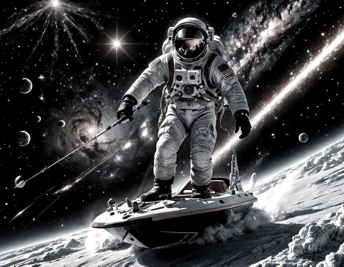 Astronaut snowboarding in space