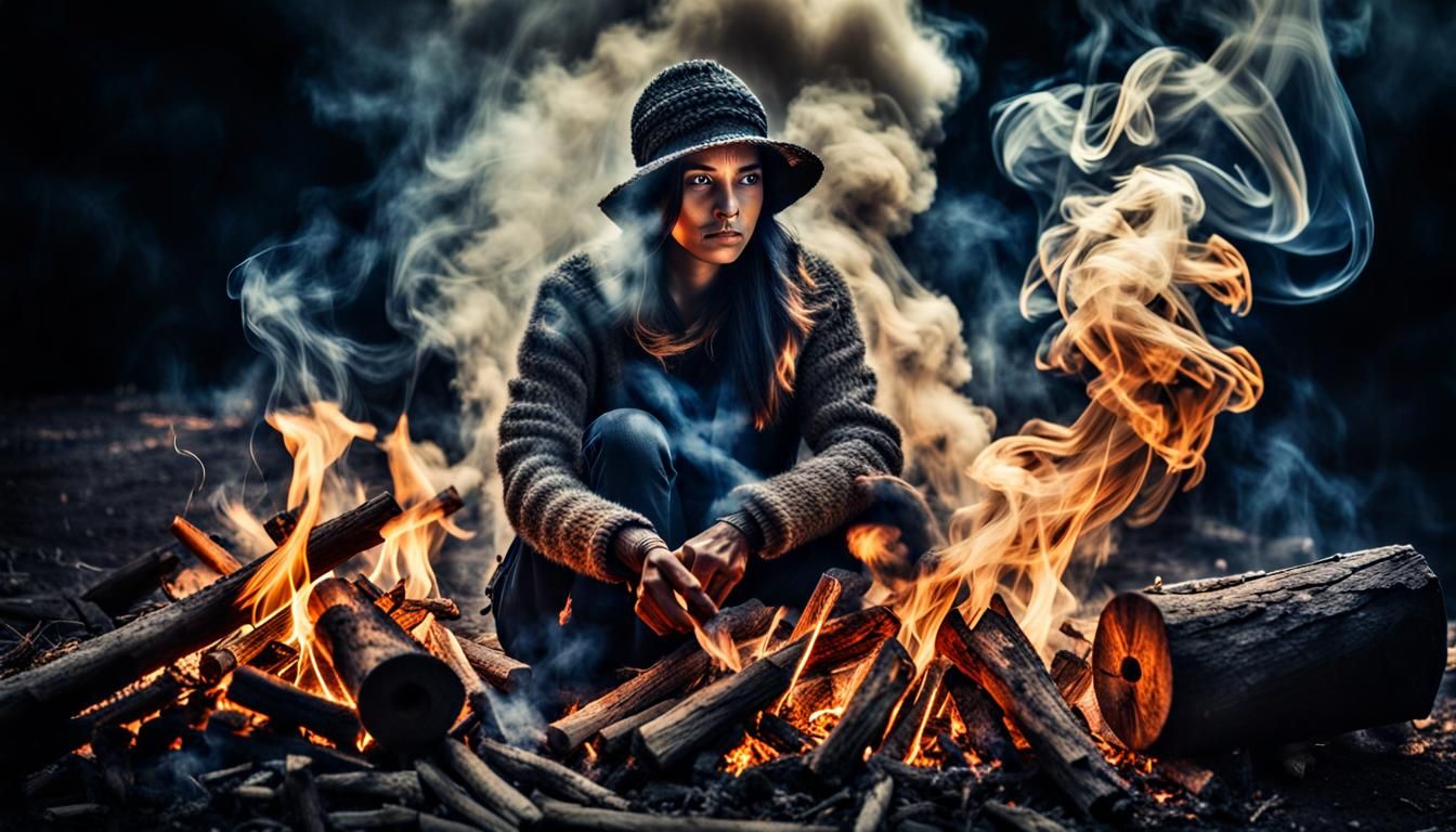 Mysterious Smoky Woman in Hyperrealistic Style