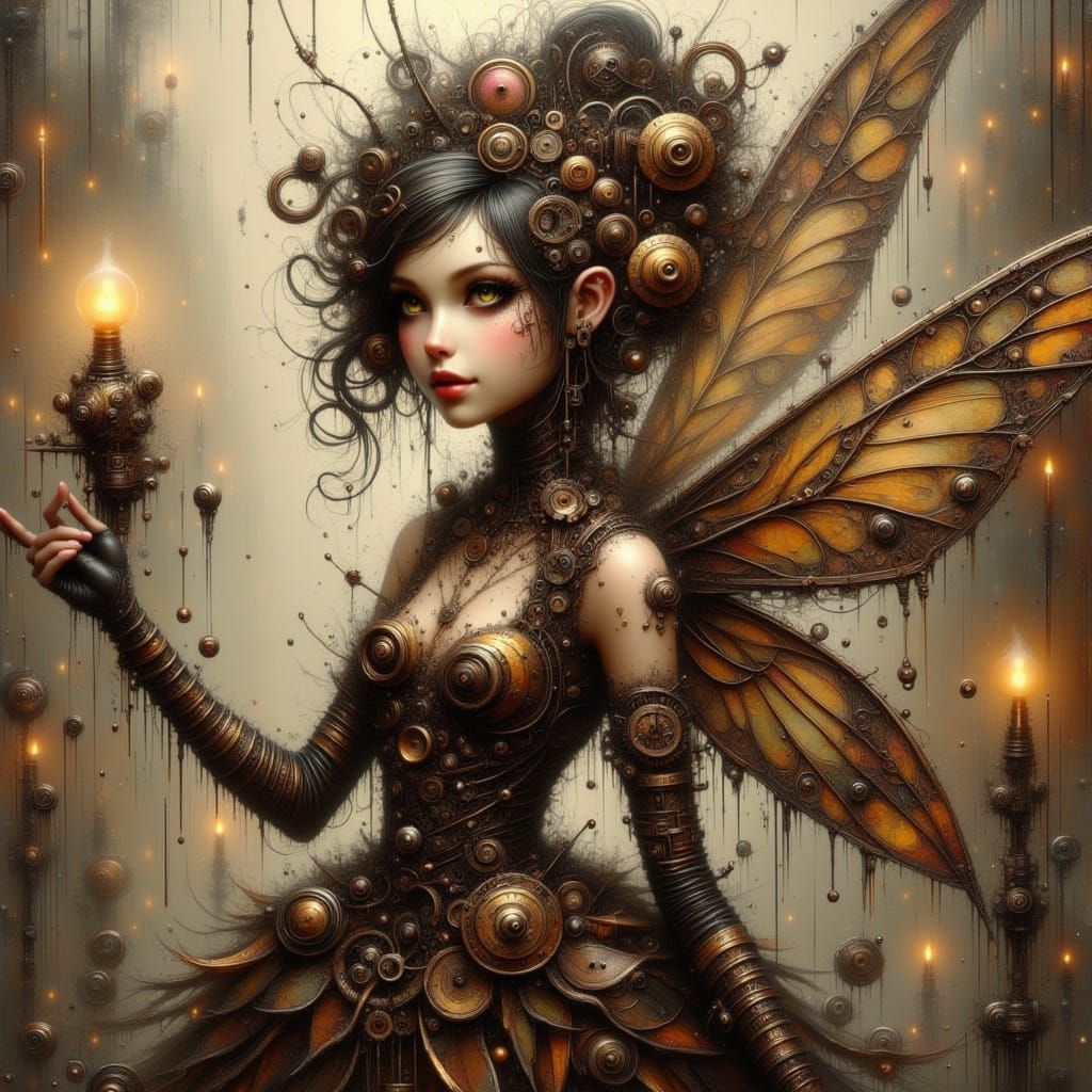 Steampunk Fairy with Mechanical Gears and Gas Lighting