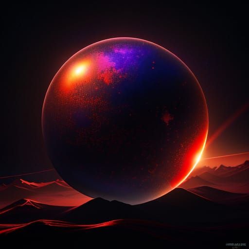 Surreal Cosmic Dreamwave Crystal Orb in Vibrant Red and Dark...