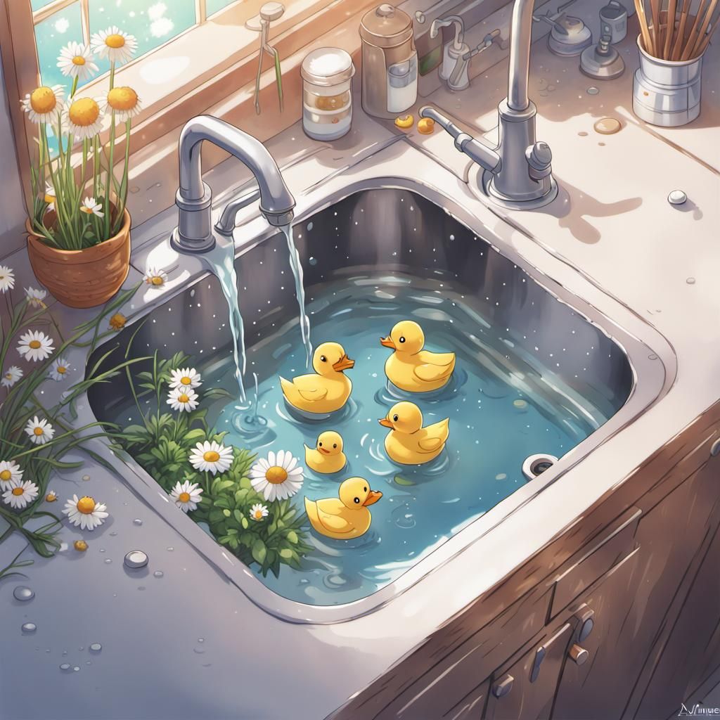 Ducks Swimming in Chamomile Sink, Anime Style