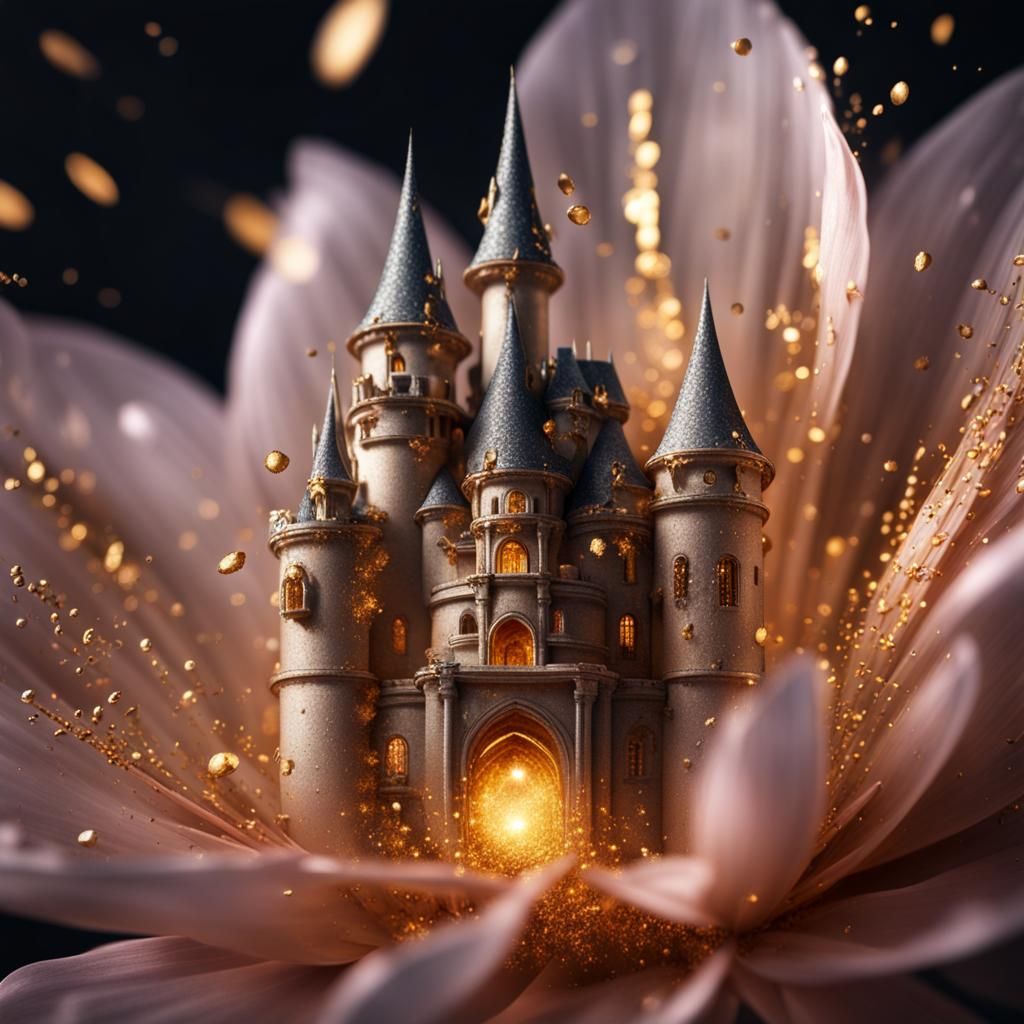 Fairy Castle Inside Flower Petals in Hyperrealism