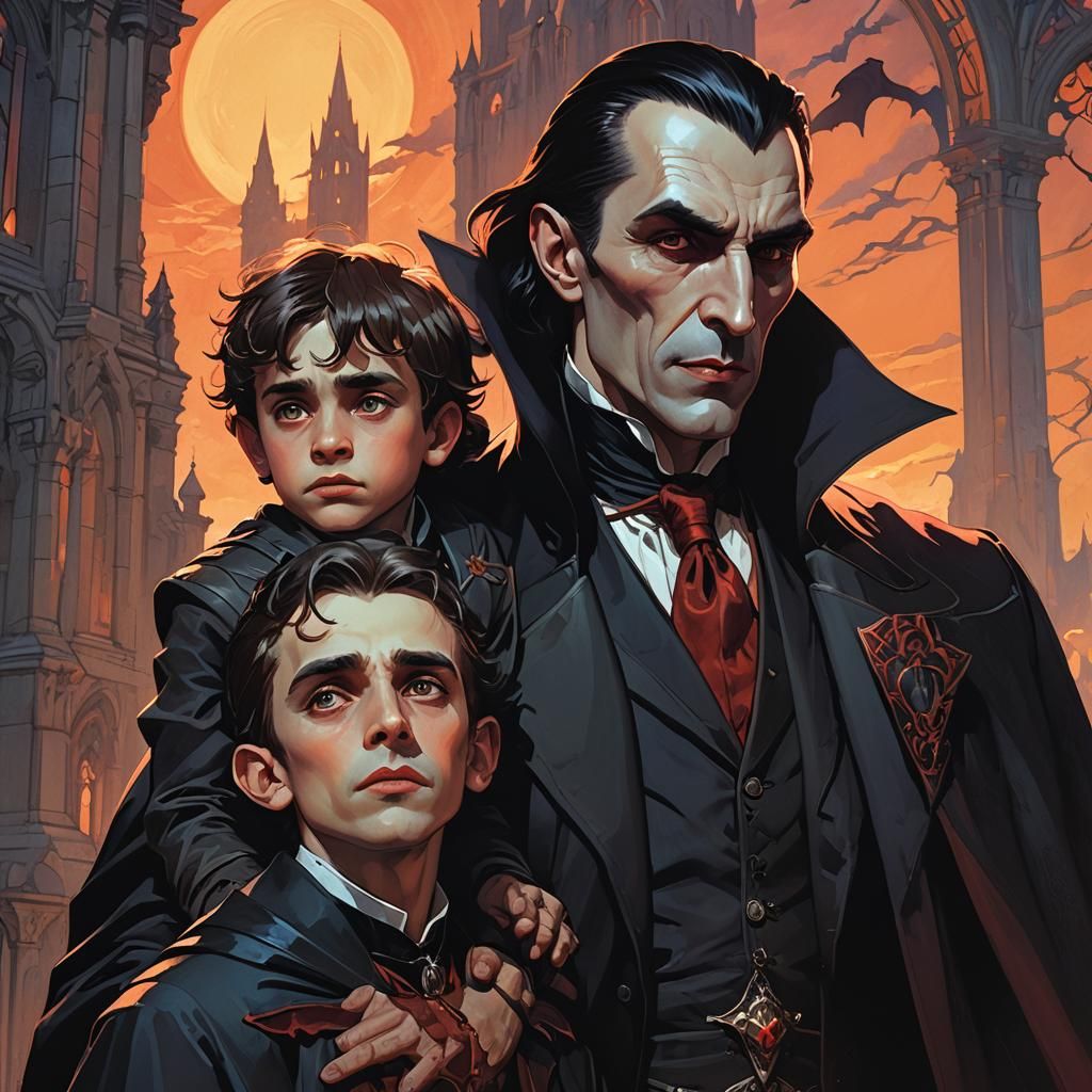 Dracula and Son at Sunset: Dark Fantasy Art