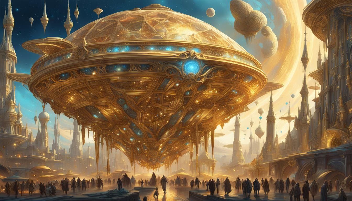 Golden Spaceships in Glittering Cosmos Landscape