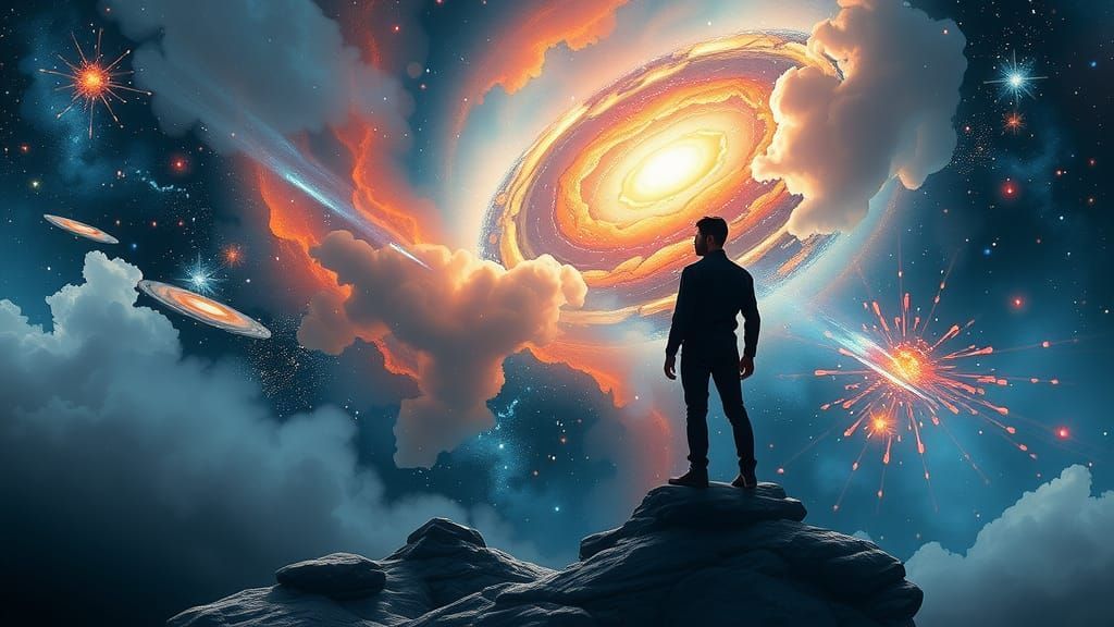 Astral Man at Edge of Space in Watercolor