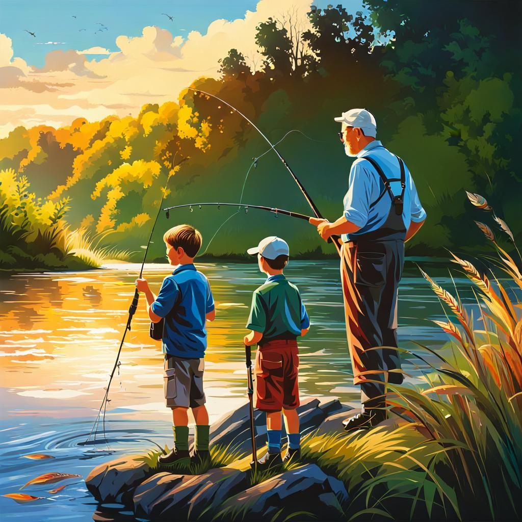 Generations Fishing: Summer Riverbank Scene