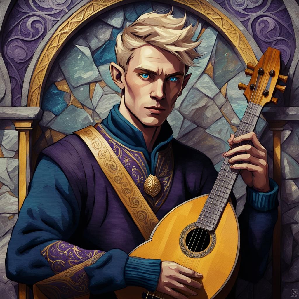 Mystical Half-Elf Bard Portrait in Art Nouveau Style