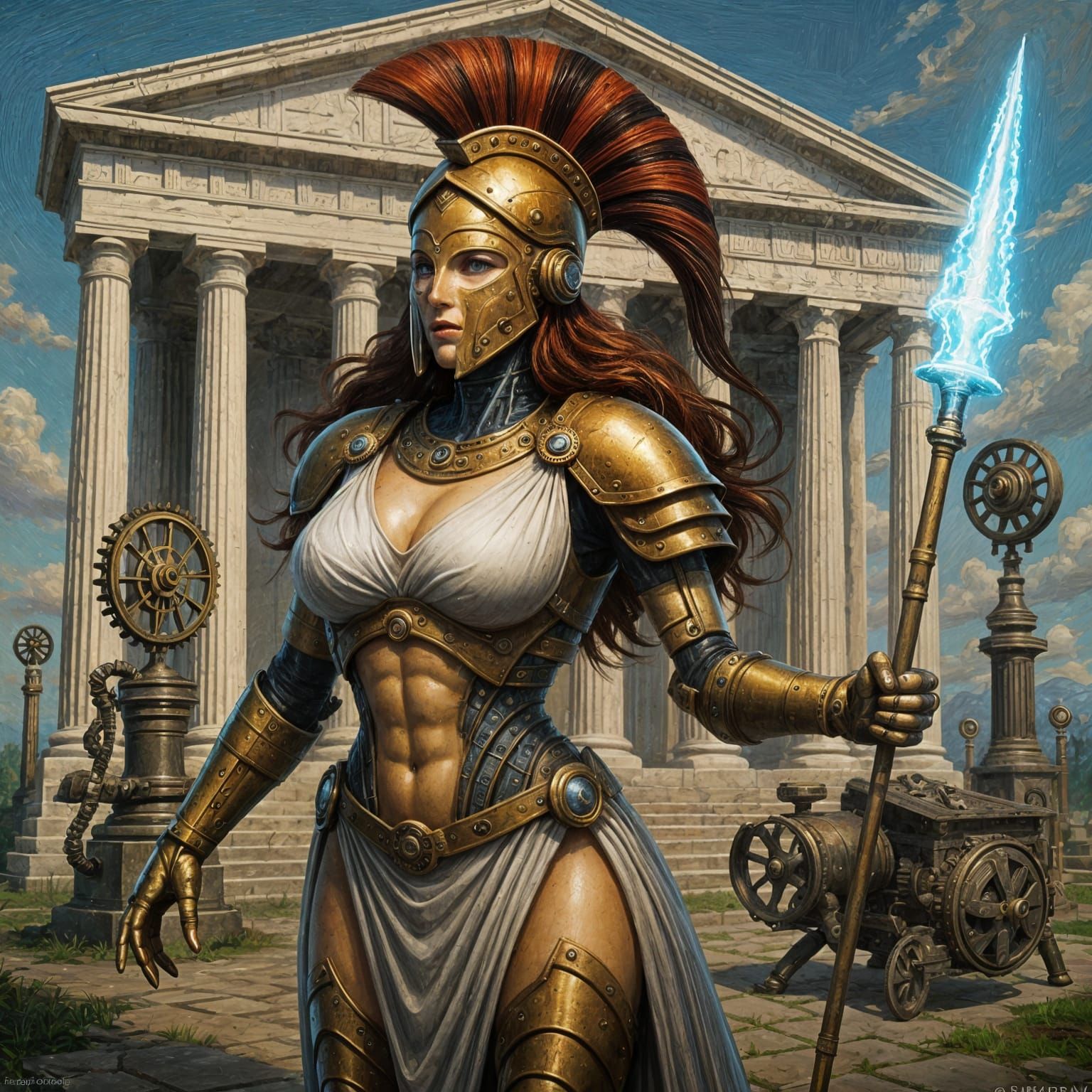 Steampunk Greek Temple with Clockwork Gears