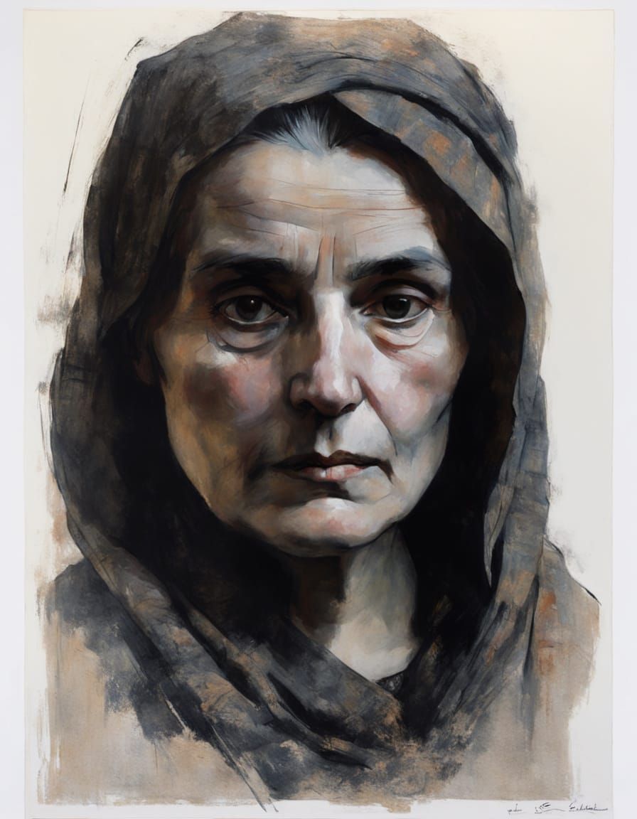 Brooding Female Portrait in Intense Expressionist Style