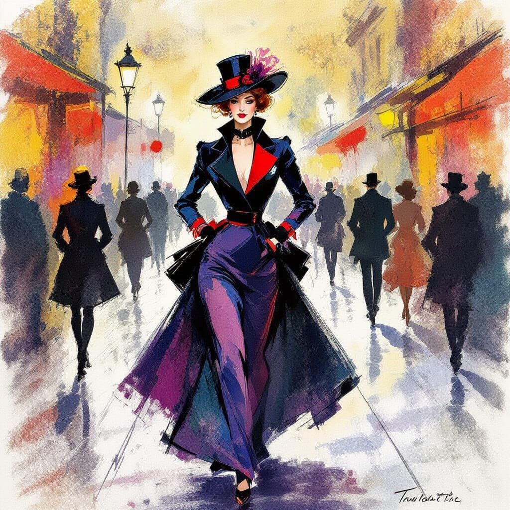 French Fashion Illustration in Toulouse Lautrec Style