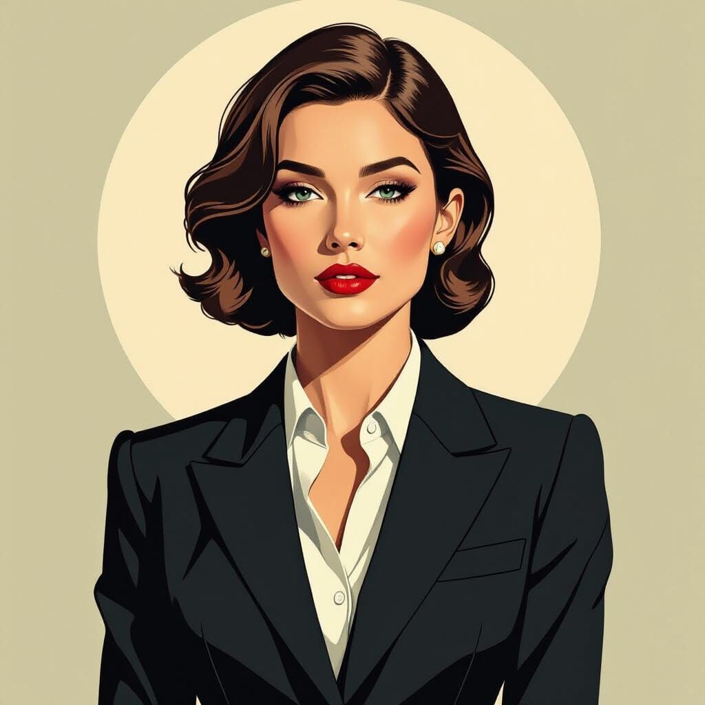 Confident Woman in Suit: Leyendecker-Style Art Deco Portrait