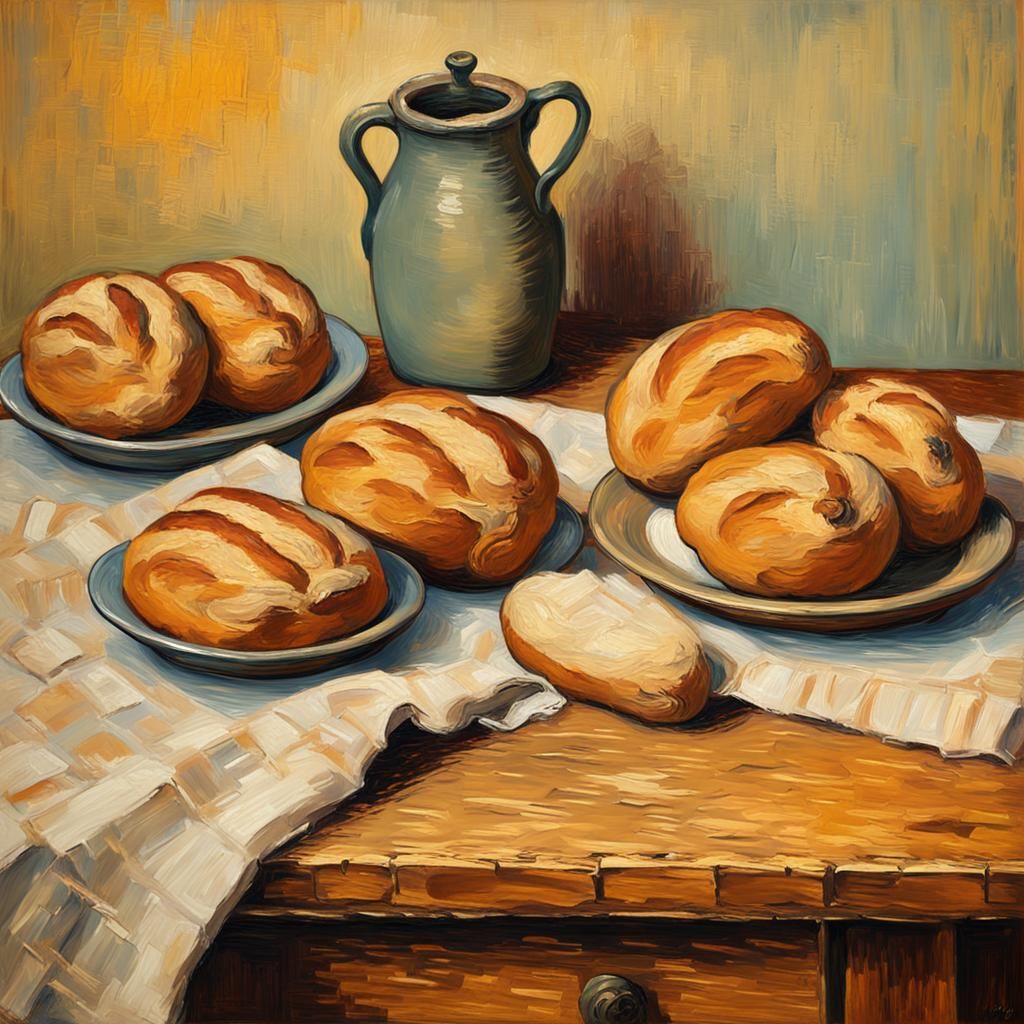 Rustic Sourdough Loaves: Van Gogh Style Impressionism