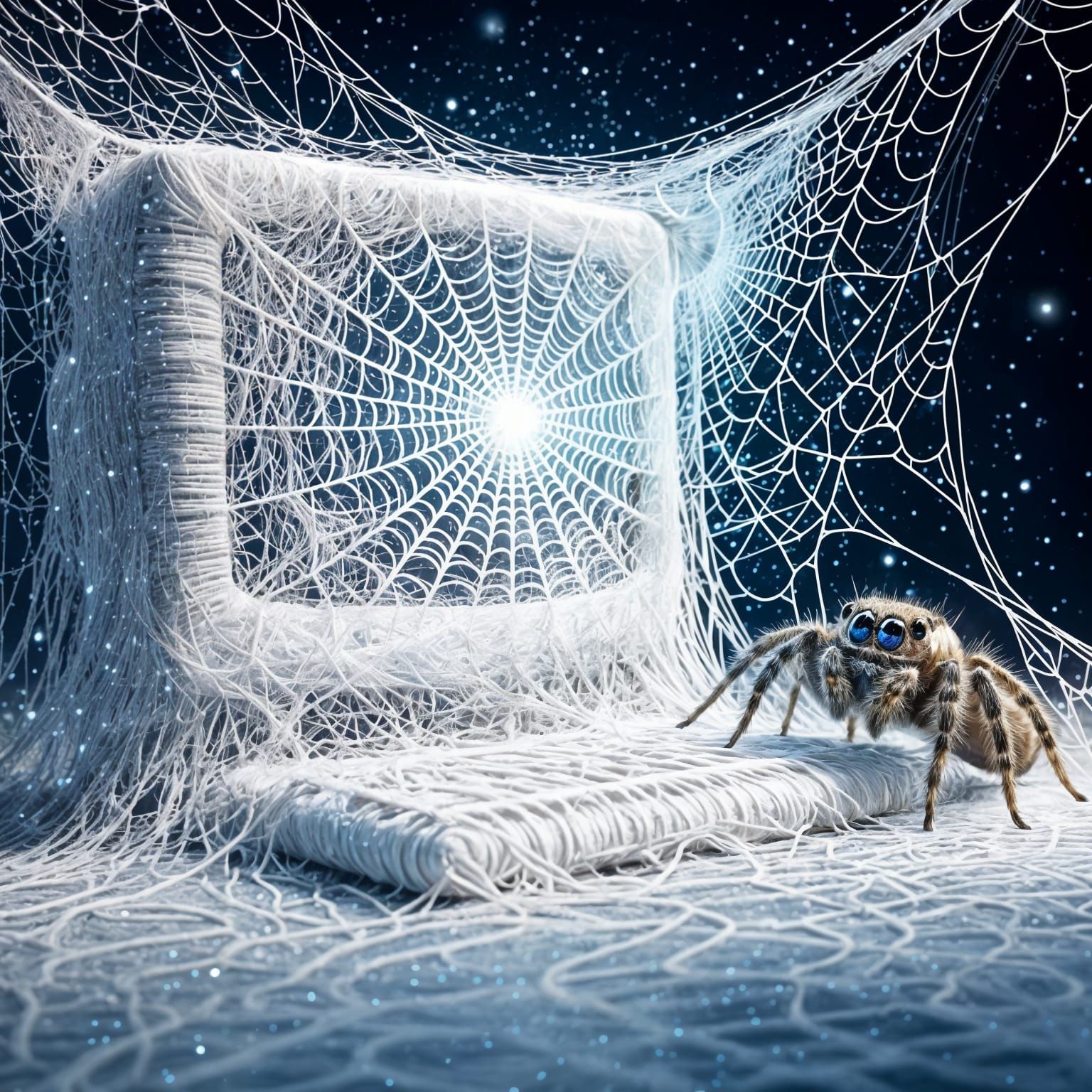 Bioluminescent Cyber Web with Spider