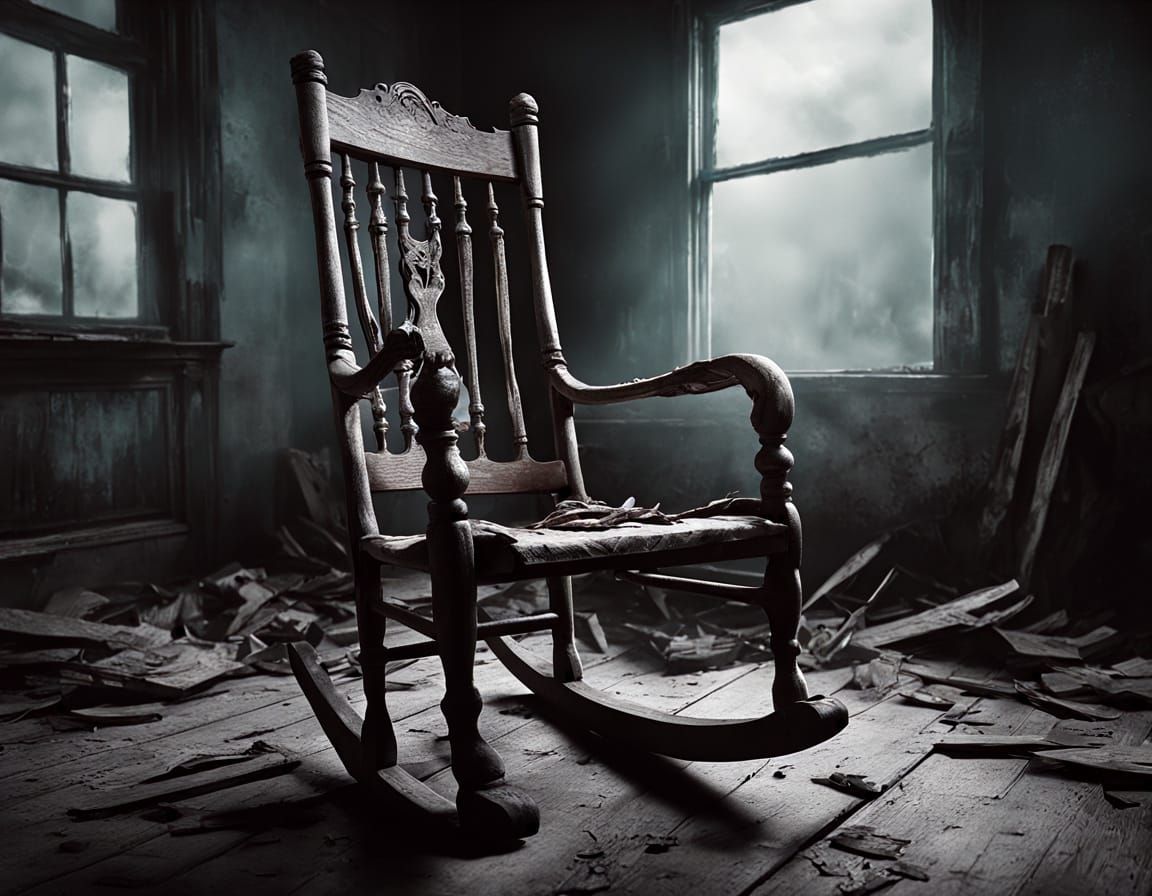 Eerie Rocking Chair on Misty Porch in Matte Painting Style