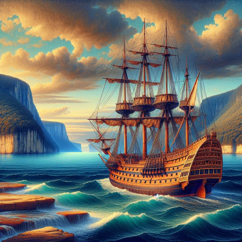 1700s Ship of Transformation in Tonalist Style