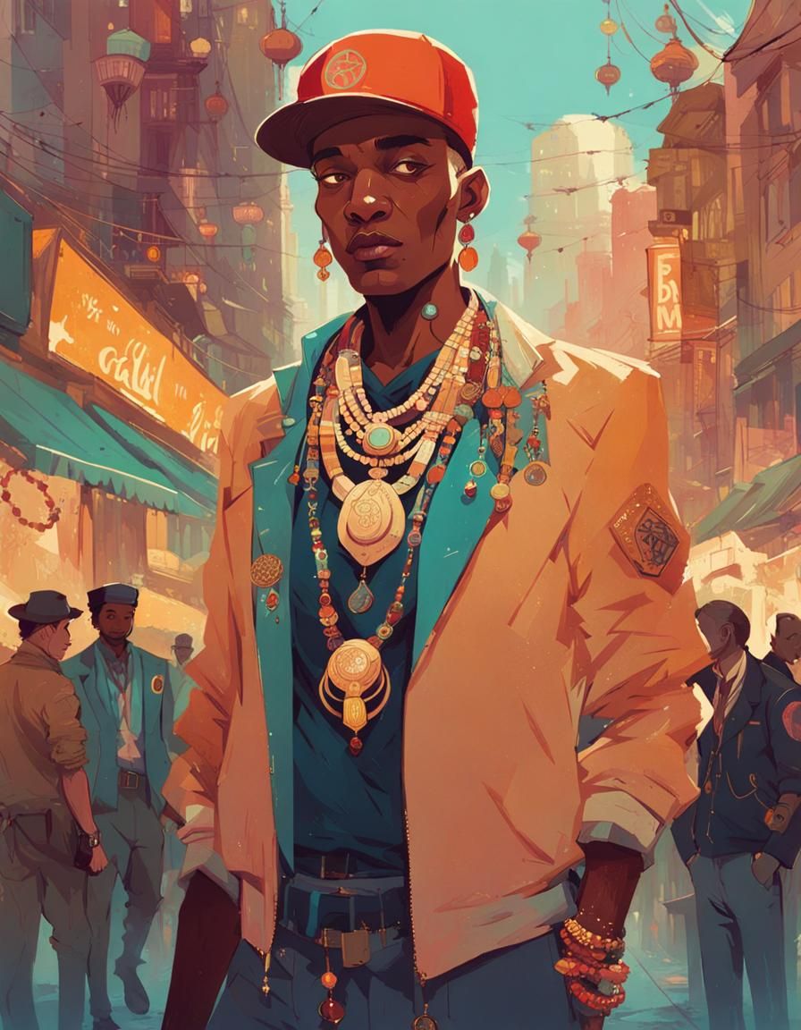 Hip-Hop Fashion Portrait in Illustrative Style