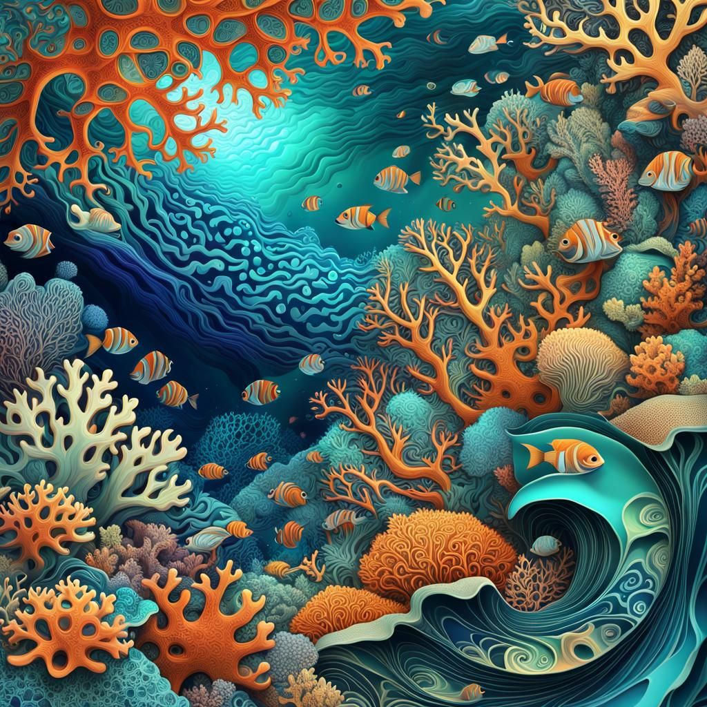 Vibrant Coral Reef in Maximalist Digital Art