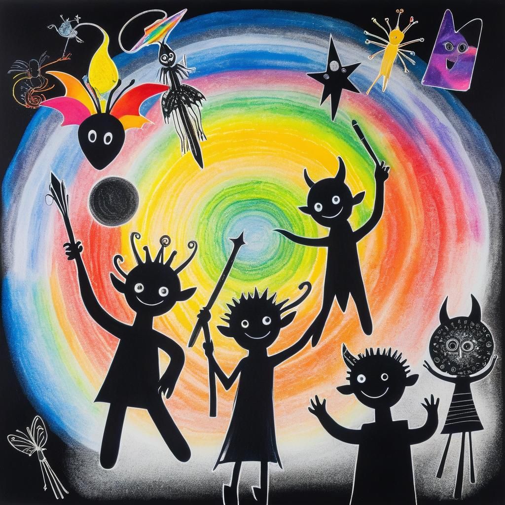 Surreal Friendly Demon in Child's Crayon Drawing