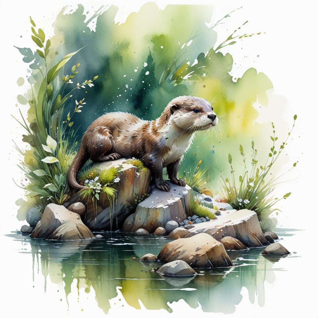 Vibrant Otter in a Lively Riverscape