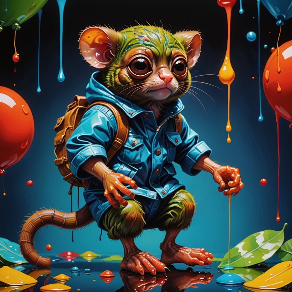 Surrealistic 3D Art of a Tarsier in Vibrant Colors
