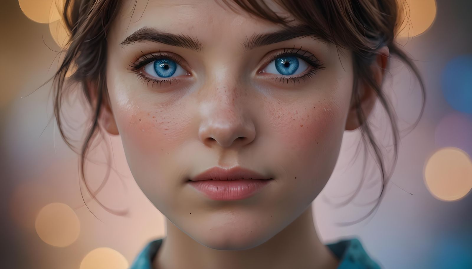 short brown hair blue eyed anime woman staring directly at t...